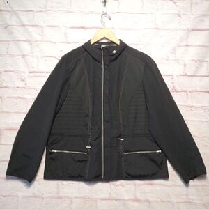 Chicos Moto Style Zip Jacket Womens 3‎ XL Black White Pockets Contrast Stitch